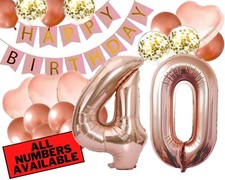 40th Birthday Decorations For Her - Pink and Rose Gold Theme - Balloons, Banner