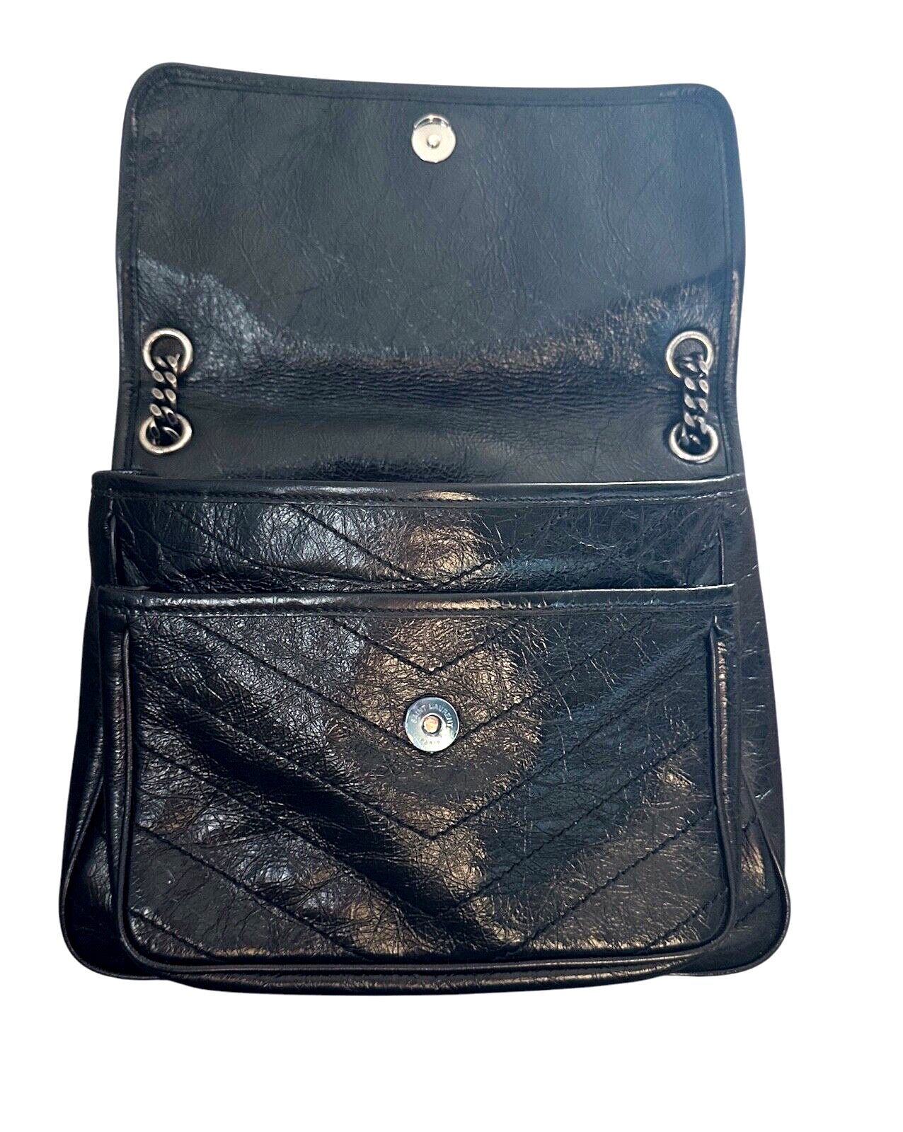 Borsa a tracolla Saint Laurent Niki bambino media trapuntata pelle arricciata NERA