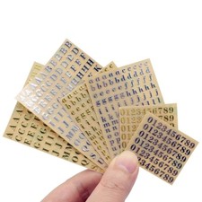 6 Sheets Small 0.18 Inch Alphabet Number Stickers Glitter Alloy Self4653
