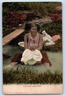 Jamaica Postcard Jamaican Wash Lady Doing Laundry in Stream c1905 Antique