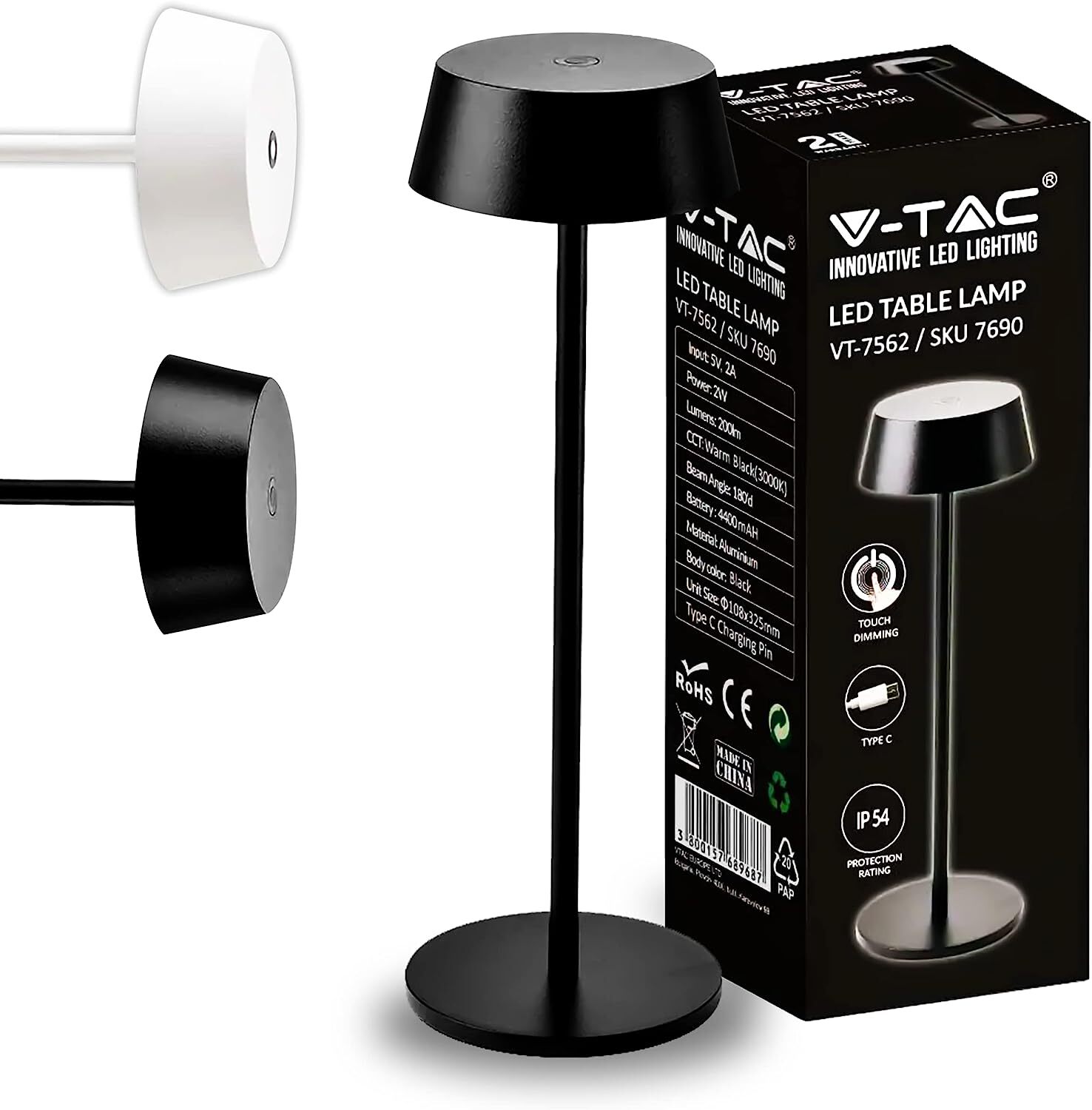 Lampada LED Senza Fili Alluminio 3000K Touch Dimmerabile IP54 Casa