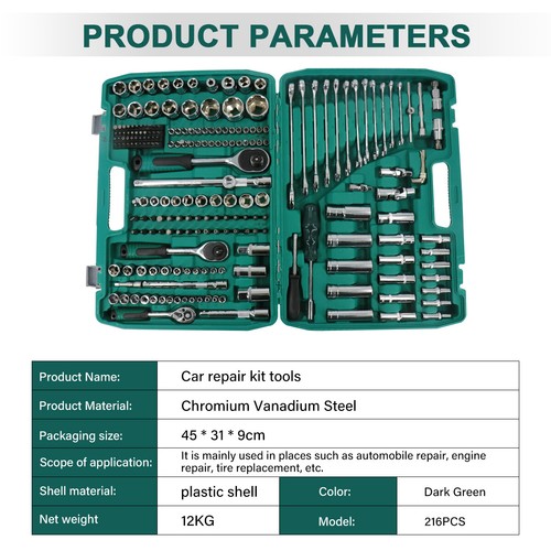 216PCS Socket Set Kit Mechanics Tool Ratchet Wrench Car Repair Tool Set W/ Case - Picture 4 of 13