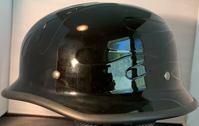 VOSS GLOSSY BLACK FLAME GERMAN NOVELTY MOTORCYCLE HELMET SUPER LIGHT WEIGHT 