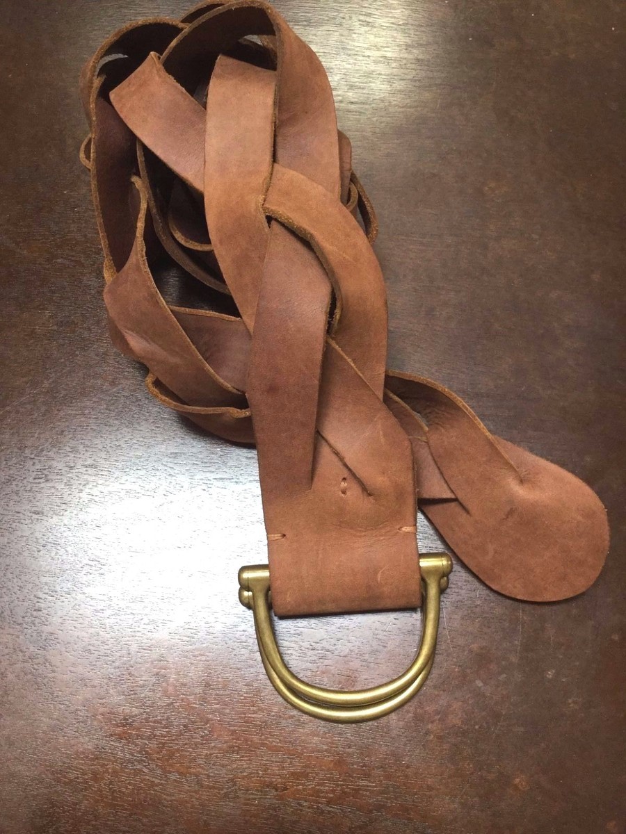 Ralph Lauren Women’s Brown Leather Belt 2” Wide Woven Lace Equestrian Size S/M Lauren Ralph Lauren Leather Cowboy Belts for Women for sale  main image 3