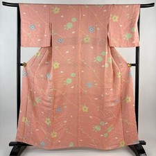 JAPANESE KIMONO FINE PATTERN PINK 161cm 5 ft 3 in PURE SILK BB8789