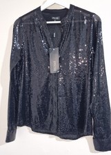 EPISODE Black Sequin Blouse - Size Small - Long Sleeve Casual Top Sparkle V-Neck