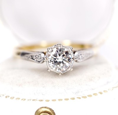 Antiker orig. Asprey Ring mit 0.50ct Brillanten in 750 Gelbgold + Platin  B4443