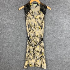 Anthropologie Lil  Silk Lace Floral Midi Dress Size 4 Beige Yellow Black Belted