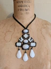 HUGE Vtg Signed SCHREINER NY Brooch Pendant Necklace White Milk Glass Cabs Drops