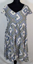 True Craft Floral Boho Dress 0X Blue Patchwork Rayon Flutter Sleeve Babydoll NWT