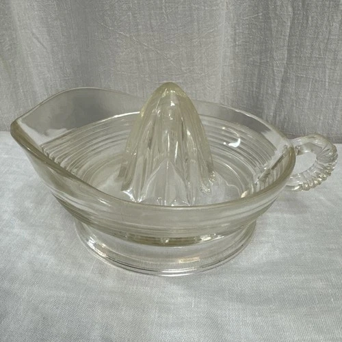 Vintage Glass Citrus Juicer Reamer Ribbed with Finger Loop & Spout