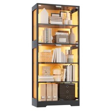 71" 5-Tier Display Cabinet RGB LED App Control Glass Door Curio Case Collectible