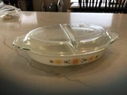 Vintage Pyrex Town and Country Oval Divided Dish with Lid USA 1 1/2 Quart