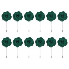 12Pcs Groom Boutonnieres Rose Boutonnieres Pins 3.5"x1.6" for Wedding Dark Green