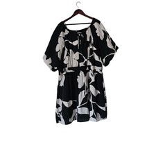 Nine West Dress Plus 3X Black White Floral Smocked Waist Dress Flowy Boho