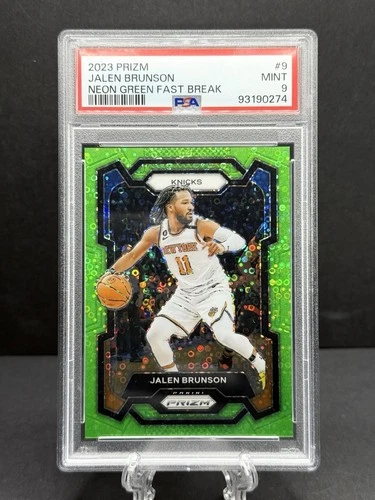 2023 Panini Prizm Jalen Brunson #9 Neon Green Fast Break Prizm /5 PSA9 POP 1