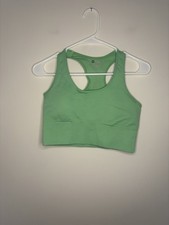 Women  s Medium Green Sports Bra Light Padding Medium Support Gym S6