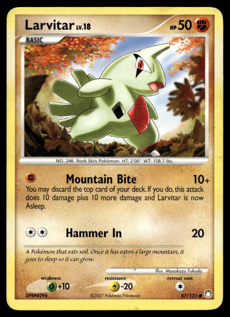 Larvitar 87/123 Pokemon Card Mysterious Treasures Common 50 HP Lightly Played HE