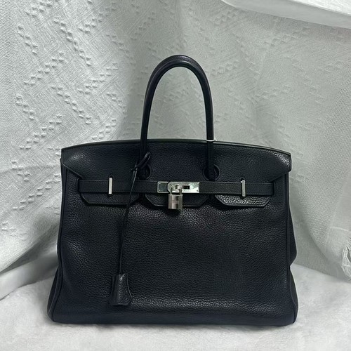 Auth Hermès Birkin 35 Large Handbag Black Togo Leather Palladium Hardware 100%