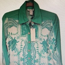 Rachel Zoe Green Paisley Collared Button-Up Long Sleeve Shirt Size S