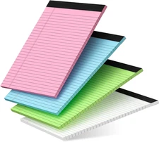 4 Pack Legal Pads 8.5x11 Wide Ruled Notepads Colored Perforated 30 Sheets