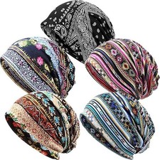 5-Pack Women  s Slouchy Beanie Chemo Hats   Soft Sleep Caps, Striped Colors