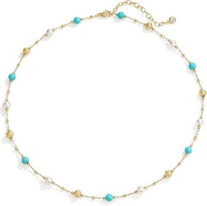 Authentic Created Turquoise Choker Necklace for Women, 14K Gold Plated Western Beaded Stat