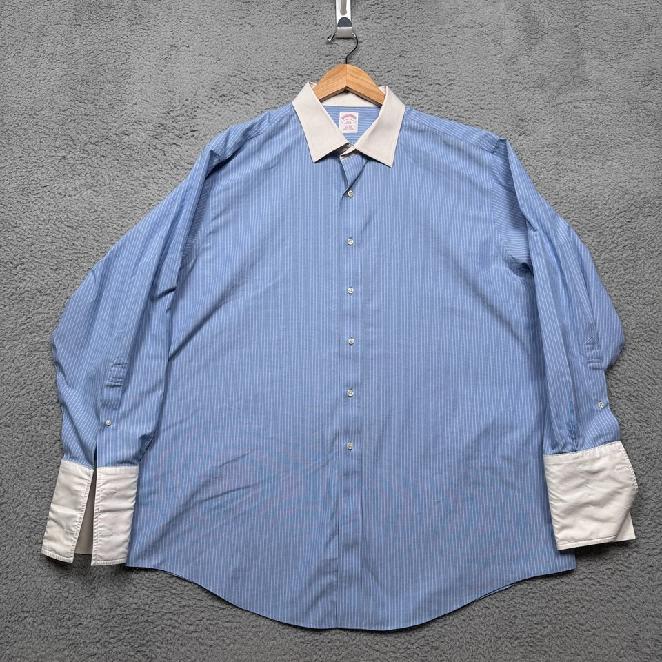 Brooks Brothers Dress Shirt Mens 18 35 Blue Contrast Collar French Cuffs Regular - Image 2 of 4