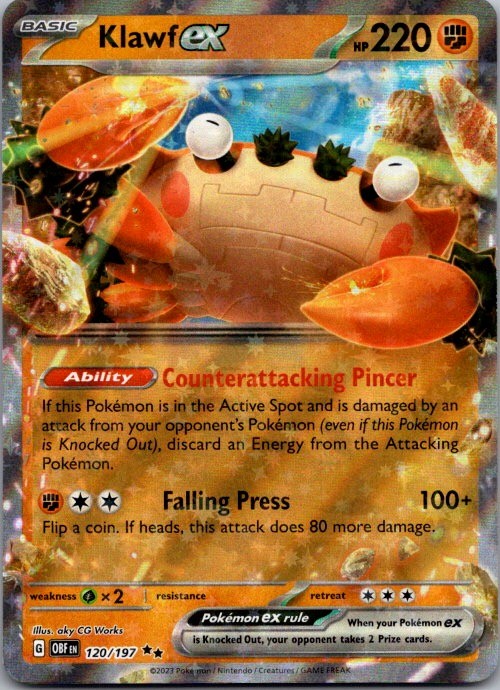Klawf ex 120/197 Double Rare Obsidian Flames Pokemon Holo Near Mint