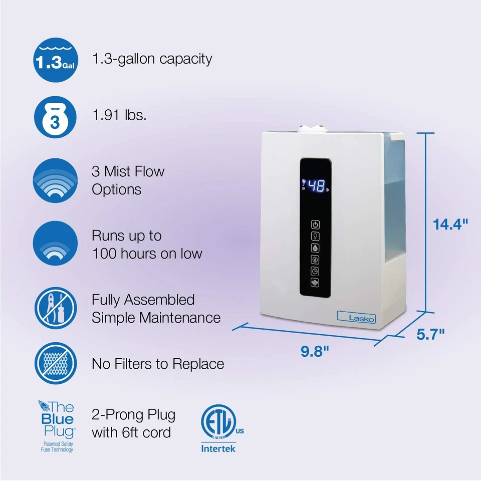 UH300 Warm and Cool Mist Humidifier with Humidistat and Timer, Quiet, Soothin... - Image 3 of 4