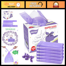 500 Count Lavender Scented Disposable Diaper Bags with Easy-Tie Tabs for Baby