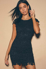 Lulus Romance Language Black Floral Lace Open Back Mini Dress (Size M)