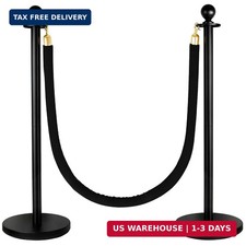 2 Pack Stanchions Post with Velvet Rope, Heavy Duty Metal Posts with Weighted Ba