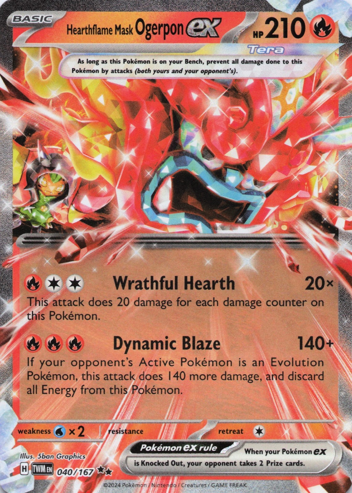 HEARTHFLAME MASK OGERPON EX 040/167 TWILIGHT MASQUERADE POKEMON DOUBLE RARE, NM