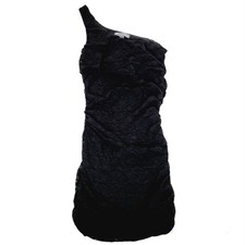 Forever 21 Black Lace One Shoulder Mini Dress - Size Medium Ruched Bodycon