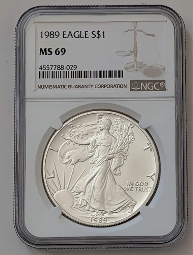 1989 AMERICAN SILVER EAGLE NGC MS 69 BROWN LABEL SKU 4557788-029