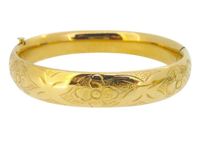 Bracelet A & Z Hayward 12k yellow gold filled bangle hinged hollow flowers vtg