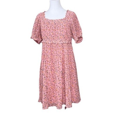 Beyond Words Pink Floral Pleated Cottagecore Fit & Flare Dress XL Prairie Vibes