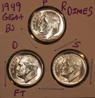 1949 P D S Roosevelt Dimes! GEM+ BU! D FULL BANDS!! 490355