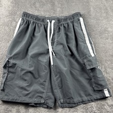 Kanu Surf Swim Trunks Mens XL Gray White Cargo Board Shorts Mesh Lined Beach