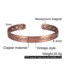Pure Copper Magnetic Heavy Bracelet Arthritis Pain Therapy Adjustable Twist Cuff