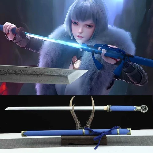 Ling Cage Bai Yuekui Blue Sword Chinese Dao Damascus Folded Steel Sharp Blade