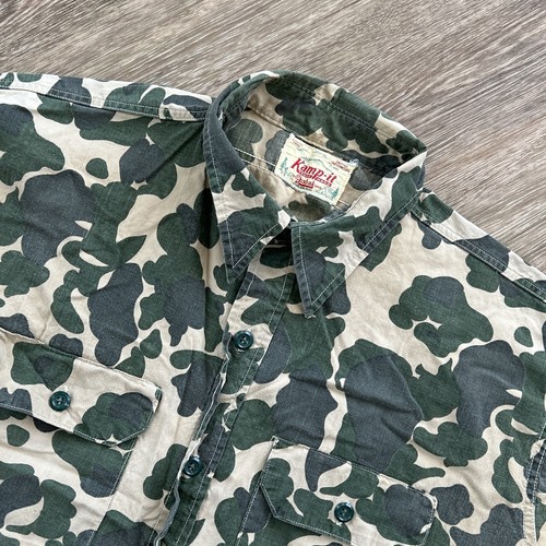 Vtg 50s Duxbak Kamp It Flannel Shirt Mens M Green Frog Skin Camo Army Hunting - Picture 3 of 8