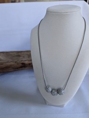 Silver Tone Crystal Beaded Necklace Adjustable Snake Chain 3 Round Pendants