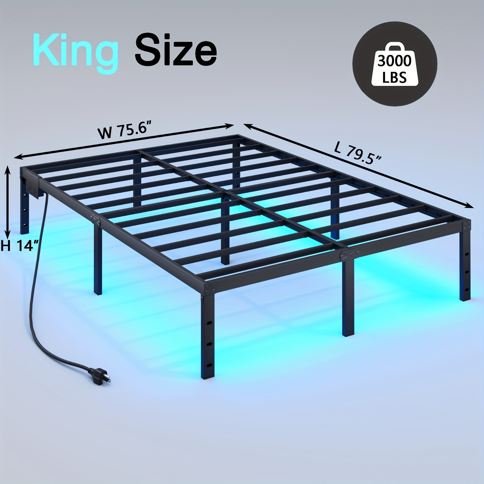 Metal Bed Frame-with Color changing RGB Lights，Simple And 