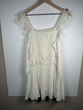 Free People FP One XS Ivory Crochet Lace Mini Dress Boho Prairie Cottagecore