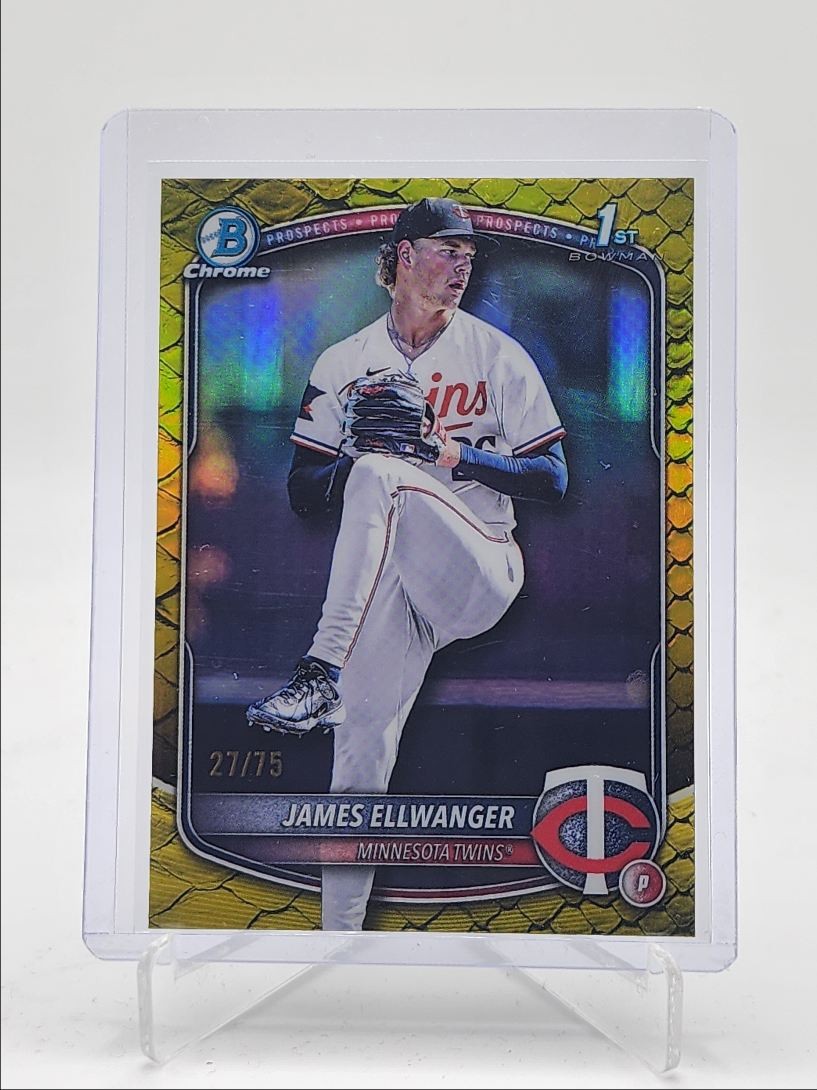 JAMES ELLWANGER 2025 BOWMAN CHROME DRAFT 1ST YELLOW REPTILIAN /75 Q6229