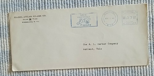Nov 1941 slogan meter mail cover Hazel-Atlas Glass Co Wheeling WV blue ink logo