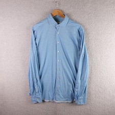 Emanuel Berg Mens Modern Fit Blue Stretch Cotton Button Down Shirt 16.5 L 42cm