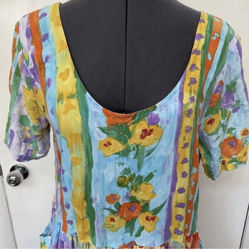 VINTAGE 1980s JAMS WORLD LIGHTWEIGHT RAYON HATTIE DRESS POLKA DOT AQUA POCKETS L - Picture 2 of 6